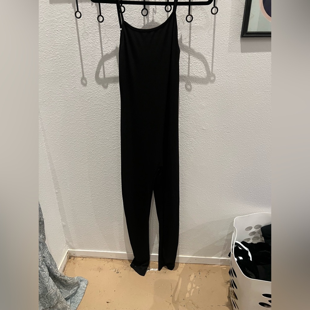 Black ribbed adjustable strap ladies one piece